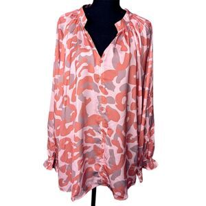 Grace+Emma Womens Pink Jungle Queen Leopard Print Top 3XL Flowy Ruffles Coquette